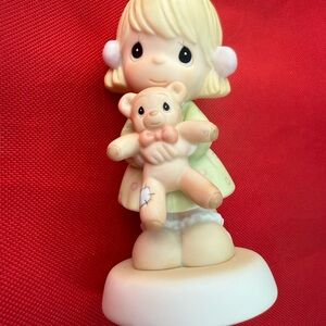 Precious Moments Blonde Child with Teddy Bear Figurine